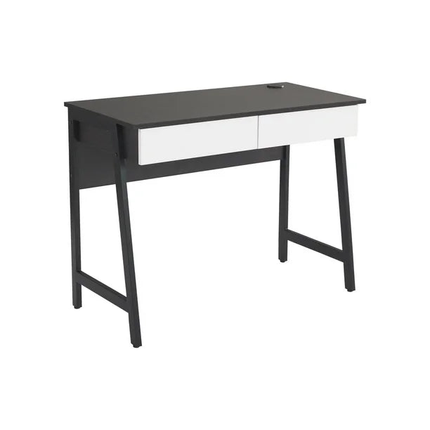 Mainstays 2 Drawers Computer Desk with USB Charger, 39.4' Study Writing Table, White Finish., Mainstays 2 Drawers Computer Desk with USB Charger