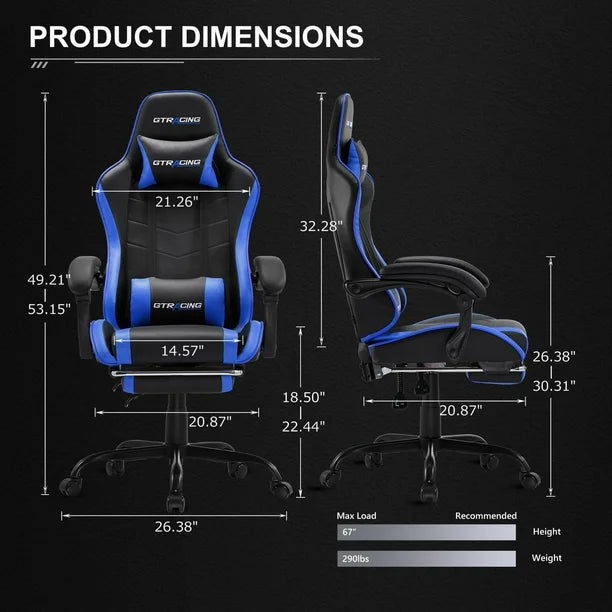 GTRACING GTWD-200 Ergonomic Gaming Chair with Adjustable Pillows and Footrest, Gaming chair with retractable footrest