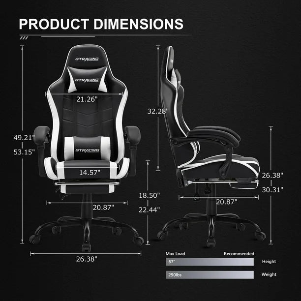 GTRACING GTWD-200 Ergonomic Gaming Chair with Adjustable Pillows and Footrest, Gaming chair with retractable footrest