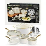 Gotham Steel Naturals Cream 15 Pc Heavy Duty Nonstick Ceramic Cookware Set With Cooking Utensils, Gotham Steel 15 pc Cream Cookware Set
