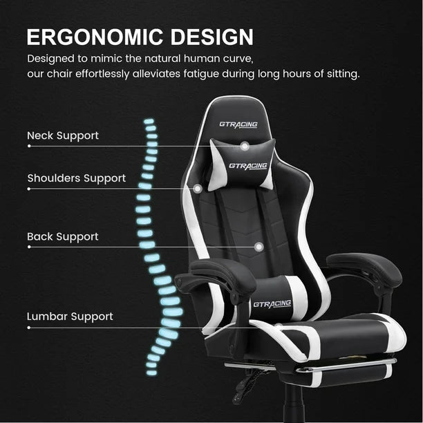 GTRACING GTWD-200 Ergonomic Gaming Chair with Adjustable Pillows and Footrest, Gaming chair with retractable footrest