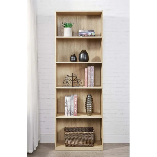 Mainstays 5-Shelf Bookcase with Adjustable Shelves, True Black Oak