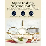 Gotham Steel Naturals Cream 15 Pc Heavy Duty Nonstick Ceramic Cookware Set With Cooking Utensils, Gotham Steel 15 pc Cream Cookware Set