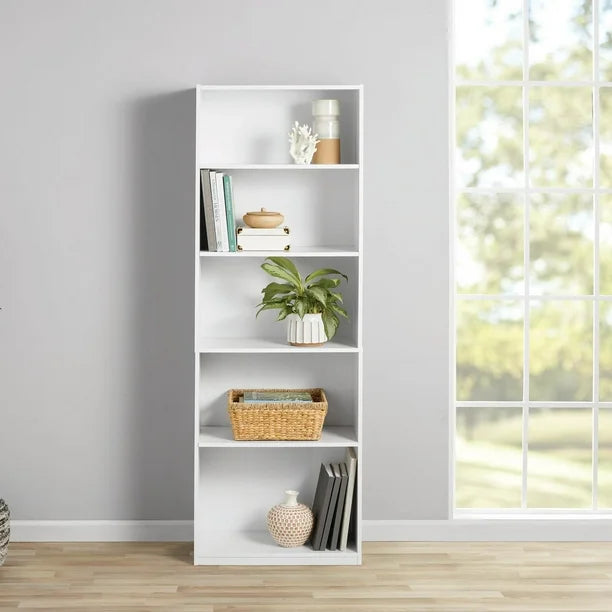 Mainstays 5-Shelf Bookcase with Adjustable Shelves, True Black Oak