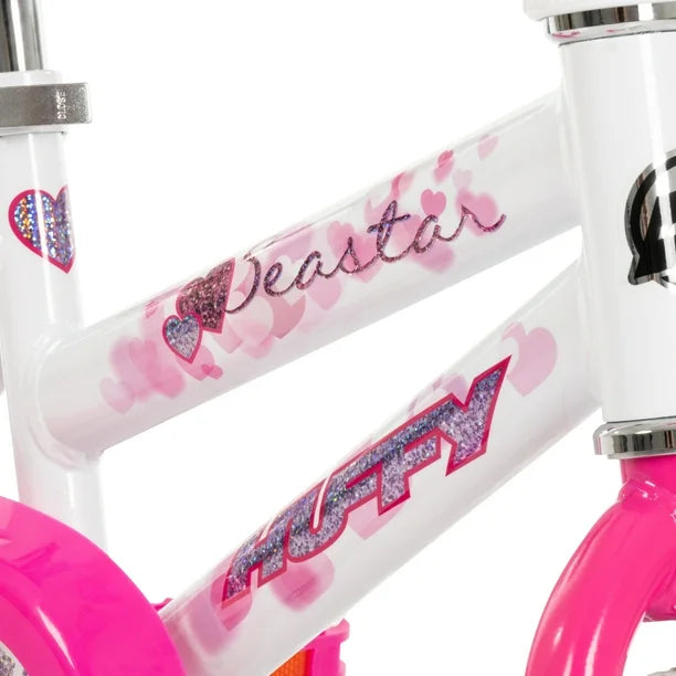 Huffy Sea Star 12-inch Girls’ Bike with Training Wheels, White/Pink, 3-5 years