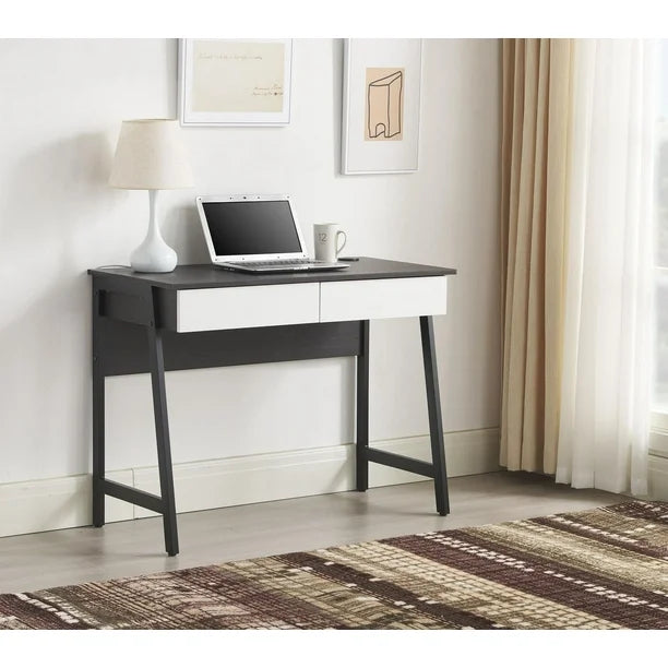 Mainstays 2 Drawers Computer Desk with USB Charger, 39.4' Study Writing Table, White Finish., Mainstays 2 Drawers Computer Desk with USB Charger
