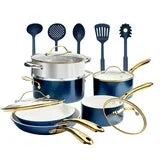 Gotham Steel Nonstick Cookware Set Pots and Pans Set with Utensils Cream Collection 15Pcs, cookware set