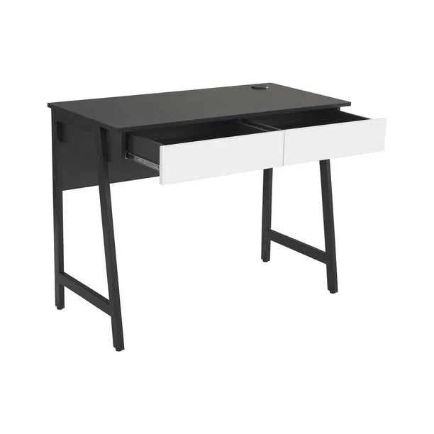 Mainstays 2 Drawers Computer Desk with USB Charger, 39.4' Study Writing Table, White Finish., Mainstays 2 Drawers Computer Desk with USB Charger