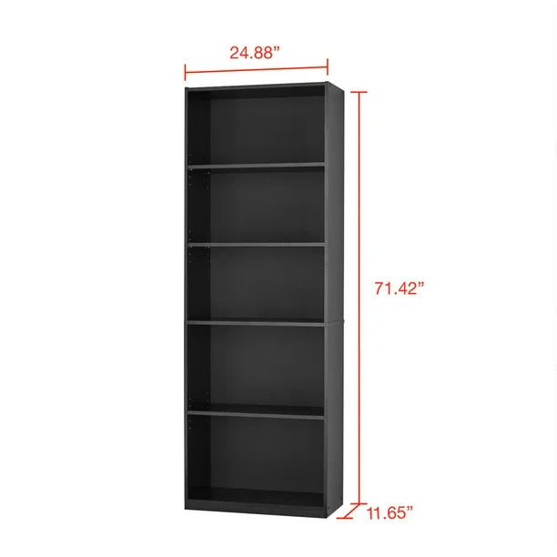 Mainstays 5-Shelf Bookcase with Adjustable Shelves, True Black Oak