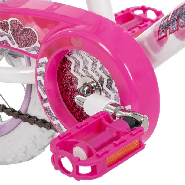 Huffy Sea Star 12-inch Girls’ Bike with Training Wheels, White/Pink, 3-5 years