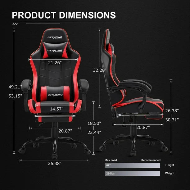 GTRACING GTWD-200 Ergonomic Gaming Chair with Adjustable Pillows and Footrest, Gaming chair with retractable footrest