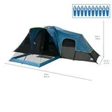Ozark Trail 10 Person Dome Tent, Fiberglass Poles, Blue Color, Maximum Occupancy is 10 Person, 10 Person Family Dome Tent