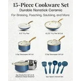 Gotham Steel Nonstick Cookware Set Pots and Pans Set with Utensils Cream Collection 15Pcs, cookware set