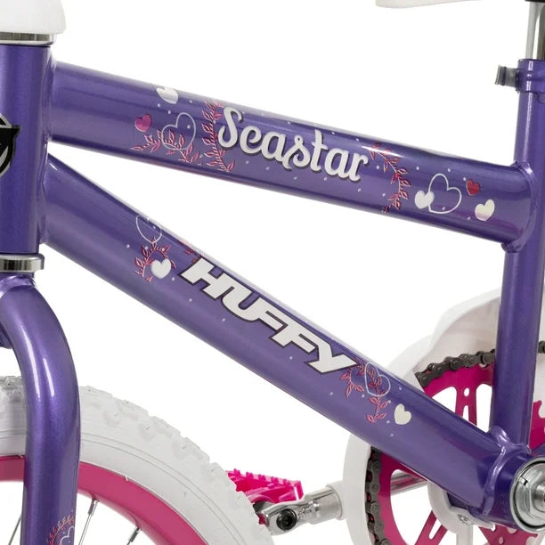 Huffy Sea Star 18-inch Girls’ Bike with Training Wheels, Purple, 4-8 years