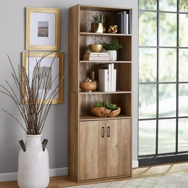 Mainstays Traditional 5 Shelf Bookcase with Doors, Bookcase