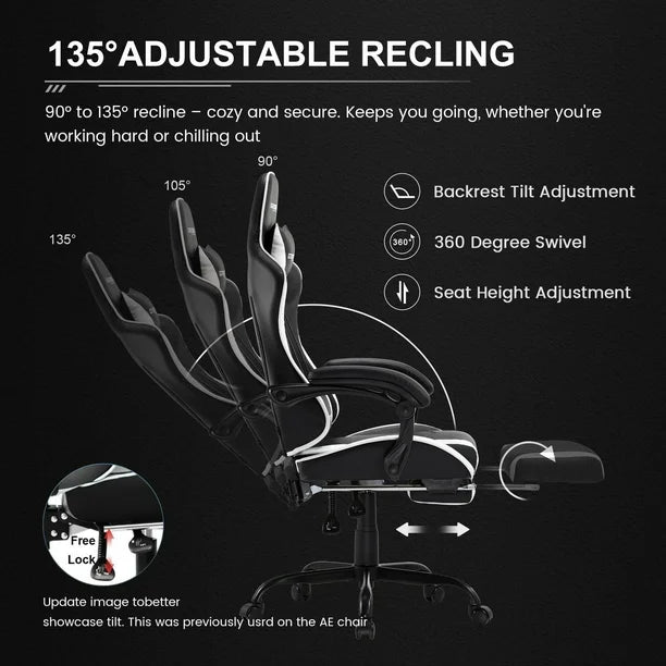 GTRACING GTWD-200 Ergonomic Gaming Chair with Adjustable Pillows and Footrest, Gaming chair with retractable footrest