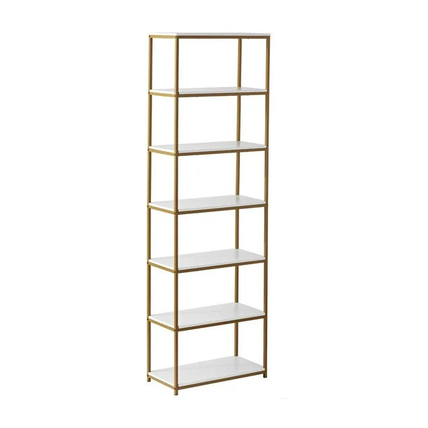 Mainstays 6-Shelf Metal Frame Bookcase, White/Gold, 6 shelves, 190 cm tall